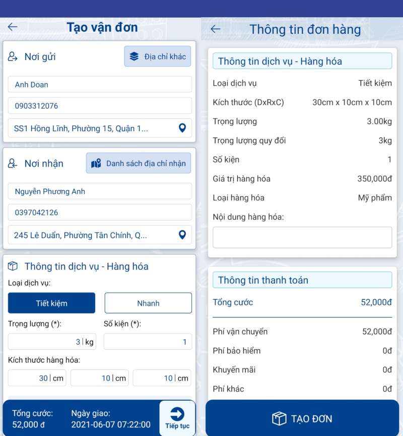 Hướng dẫn tạo đơn vận chuyển hàng đi Đà Nẵng nhanh chóng với app Nhất Tín Express